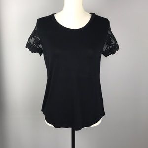 Black Pen Paper embroidered lace Top Size M